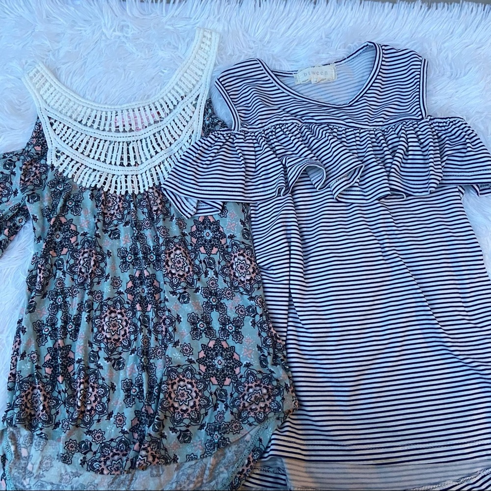 Boutique Crochet + Ruffle Cold Shoulder Top Bundle
